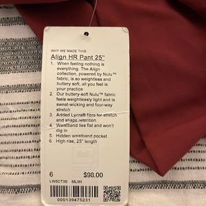 Brand New Lululemon Align HR Pant 25” size 6